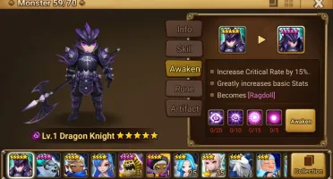 Reroll Summoners War lvl10 com Dragon Knight Dark - Ragdoll