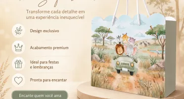 Kit 15 Sacolinhas Safari Animais - Pegue e Monte
