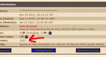 CONTA TIBIA 1200 PONTOS LOYALTY + CHAR MAKER