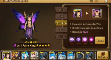 Reroll Summoners War lvl10 com Fairy King Dark - Nyx