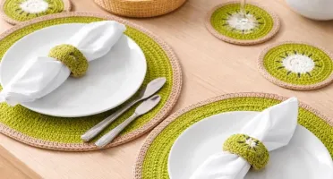 Conjunto Mesa Posta Crochê Kiwi