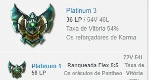 Conta Platina 3 solo/platina 1 flex/129 campeões/55 skins