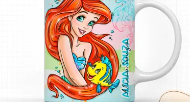 Kit Escolar Ariel Pequena Sereia: Etiquetas/Caneca/Toalha