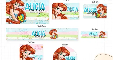 Kit Escolar Ariel Pequena Sereia: Etiquetas/Caneca/Toalha