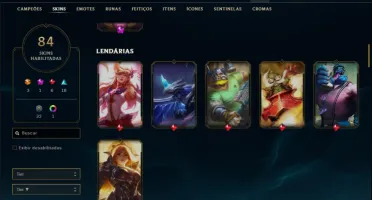 Conta prata 1 com 84 skins e 129 champs