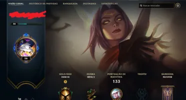 Conta Ouro 3 LoL, Level 56, 24 Skins, 37 Campeões, Espólios