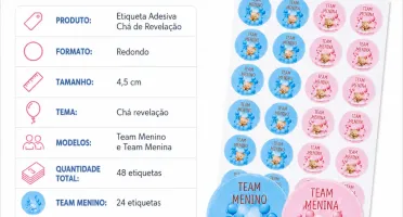 Kit 48 Etiquetas Chá Revelação 4,5 cm