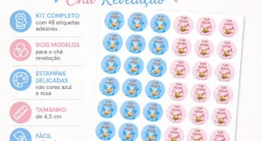 Kit 48 Etiquetas Chá Revelação 4,5 cm