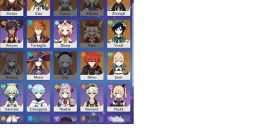 Xiao, DilucC1, Hutao, Mona, Tartaglia, Jean, Zhongli