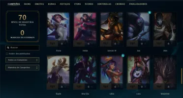 Mestre com 70 Champs e 8 Skins ( 390 PDL )