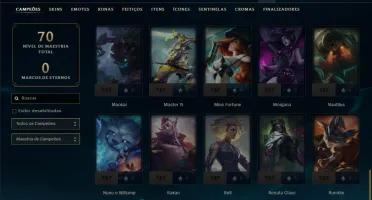 Mestre com 70 Champs e 8 Skins ( 390 PDL )
