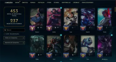 Unranked com 130 Champs e 230 Skins ( MID / JG / ADC )