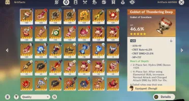 Zhongli C1, Diluc, Keqing, Qiqi, Wolf's Gravestone e +