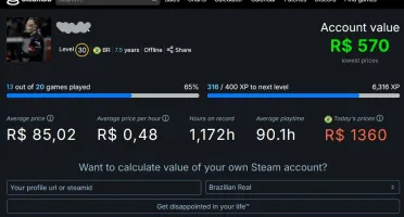Conta Steam Level 30