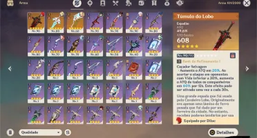 Conta genshin impact AR 56 + 8P 5* + 3 armas 5*