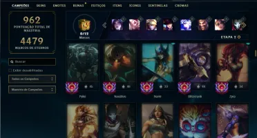 Unranked com TODOS os champs e 476 Skins + 8 Prestigios