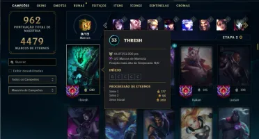 Unranked com TODOS os champs e 476 Skins + 8 Prestigios