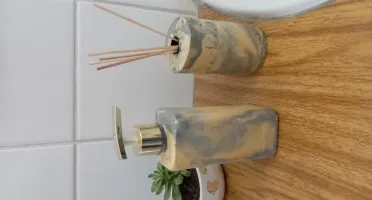 Kit BanheiroLavabo Cimento Porta Sabonete Líquido E Difusor