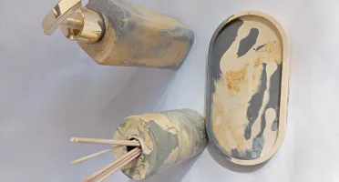 Kit BanheiroLavabo Cimento Porta Sabonete Líquido E Difusor