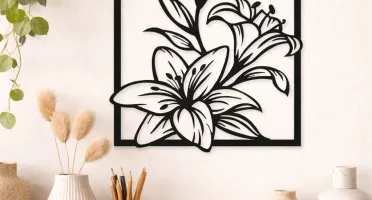 Quadro Floral Vazado em MDF Preto