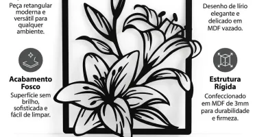 Quadro Floral Vazado em MDF Preto