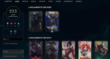 CONTA LEAGUE OF LEGENDS 223 SKINS VARIAS RARAS