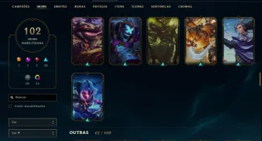 CONTA LOL LVL 301 DIAMANTE 102 SKINS , 135 CAMPEÕES