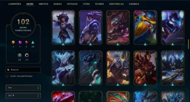 CONTA LOL LVL 301 DIAMANTE 102 SKINS , 135 CAMPEÕES