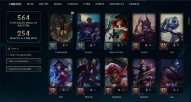 Conta ouro 1 com TODOS os champs e 270 skins ( 4 Prestigios)