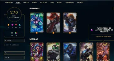Conta ouro 1 com TODOS os champs e 270 skins ( 4 Prestigios)