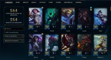 Conta ouro 1 com TODOS os champs e 270 skins ( 4 Prestigios)