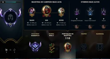 Conta Diamante 4 LOL - 66% de Winrate