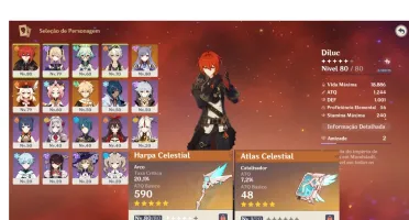 GENSHIN IMPACT / AR 46 / DILUC + KLEE + 2 KEQING +2 ARMAS 5*