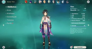 Xiao, Eula, Baal e Diluc + 2 armas T5