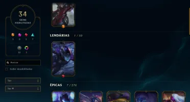 CONTA LOL 94 CAMPEÕES, 34 SKINS, DIAMANTE 3 E LEVEL 188