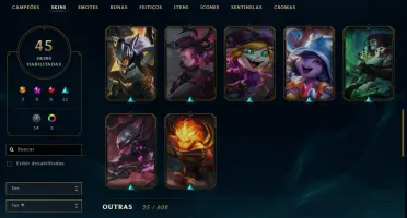 CONTA LEAGUE OF LEGENDS LVL 109, 100 CAMPEÕES, 45 SKINS...