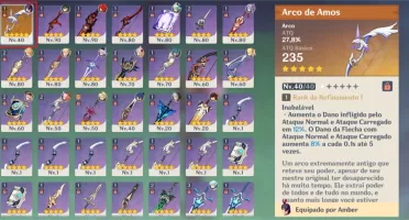AR 55 com Diluc C1, Xiao, Albedo, Keqing, QiQi e Jean