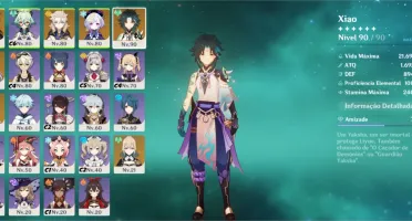 AR 55 com Diluc C1, Xiao, Albedo, Keqing, QiQi e Jean