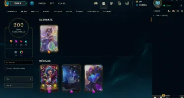 Conta de League of Legends c/200 skins + Valorant (c/ skins)