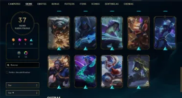 Conta ouro 1 com 65 champs, 37 skins com uma Prestigio