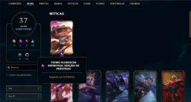 Conta ouro 1 com 65 champs, 37 skins com uma Prestigio