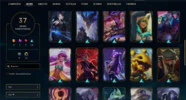 Conta ouro 1 com 65 champs, 37 skins com uma Prestigio
