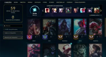 Bronze 3 com 21 Champs e 12 Skins +1 Prestigio da Katarina