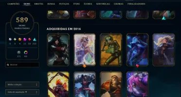 Conta do lol 2016, nv 589 skins
