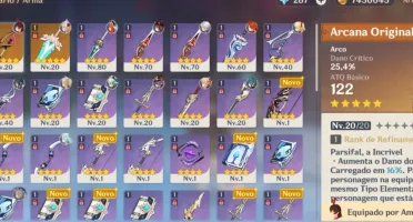 Conta com Mavuika,Arlecchino,Nilou e Hutao,COM 5 T5 e 2 arma