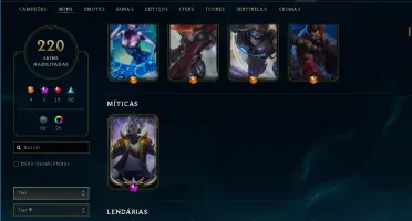 Conta League of legends diamante e 220 skins top !!