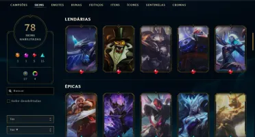 Conta lol, LVL 220, 78 SKINS, 64 EMOTES, 131 Campeões