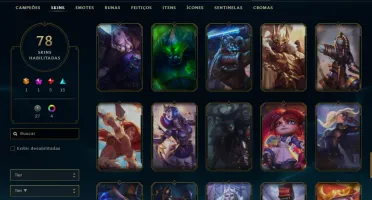 Conta lol, LVL 220, 78 SKINS, 64 EMOTES, 131 Campeões
