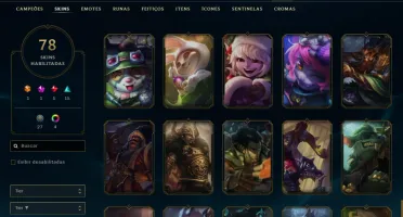 Conta lol, LVL 220, 78 SKINS, 64 EMOTES, 131 Campeões