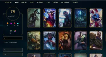 Conta lol, LVL 220, 78 SKINS, 64 EMOTES, 131 Campeões